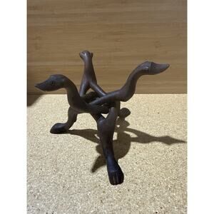 Hand-Carved Wooden Decorative Stand – Intertwined Animal / Abstract Form